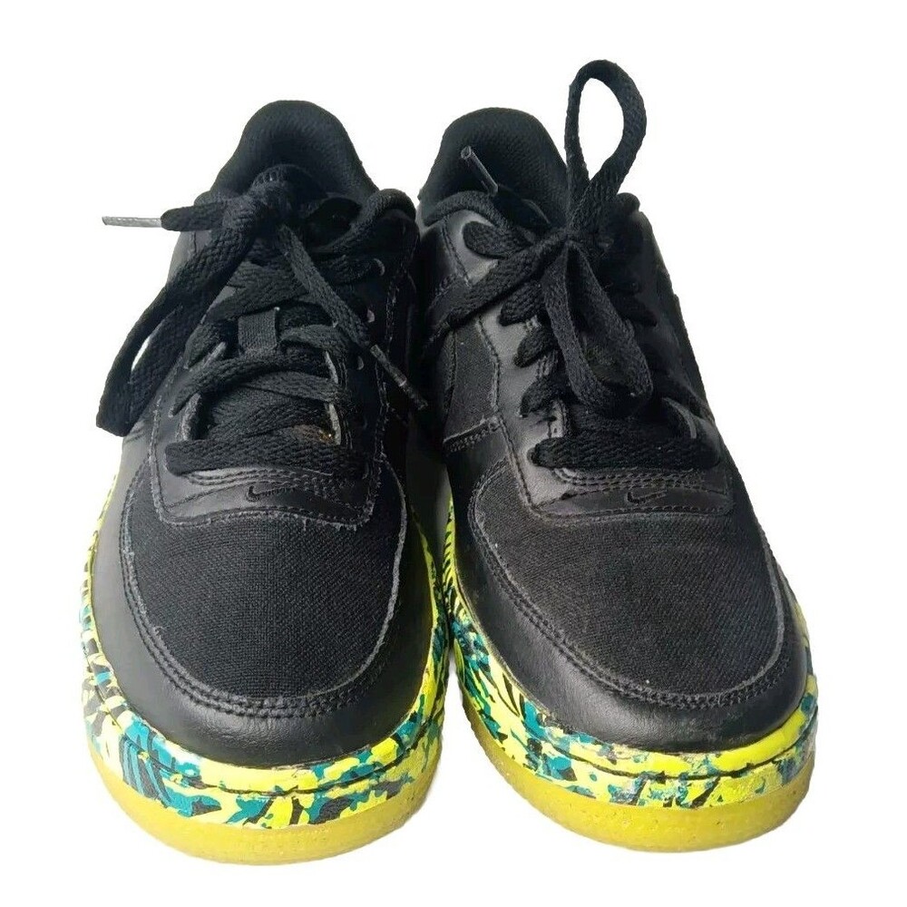 Nike Air Force 1 Premium Shoes Size 5.5 Y Black Volt Sneakers - Picture 4 of 8
